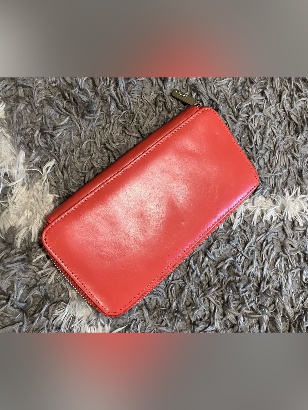 Hobo int Coral-Red/orange  Zip Around Leather Wallet